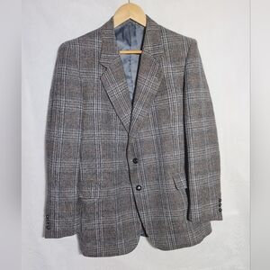 Vintage Crombie Scottish Lambs Wool Sz 42 Men's Classic Gray Plaid Blazer